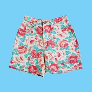 Vintage Floral Guess Denim Jean Shortalls, Made in USA, Size 14 Kids, XS Womens